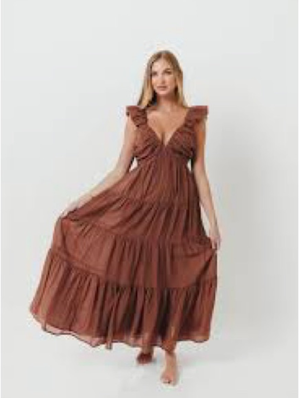 The Worth Katy Pleated Bodice Maxi Dress in Hazelnut S